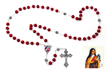 St Theresa Red Rosary Beads.