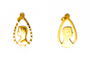 Virgin Mary Tear Drop Solid Gold Pendant.