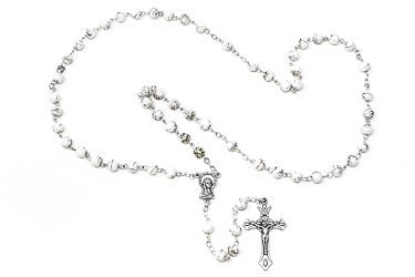 White Glass Rosary Beads.
