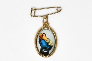 Gold Virgin Mary and Child Pin Medal.