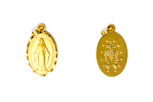 Solid Gold Our Lady of Grace Pendant.