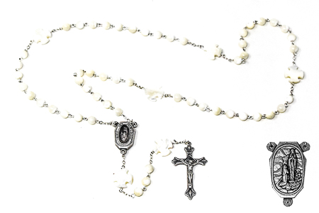 Lourdes Water Mother of Pearl Rosary Beads.